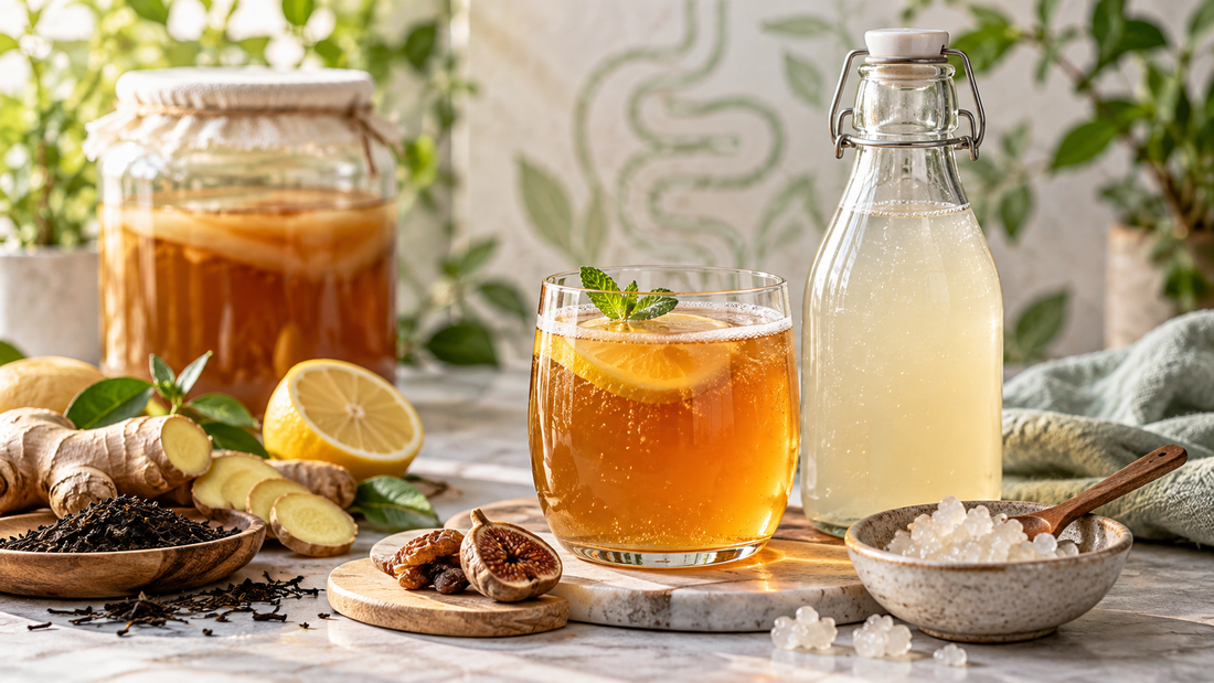 Комбуча и воден кефир – естествено ферментирали напитки с живи култури.