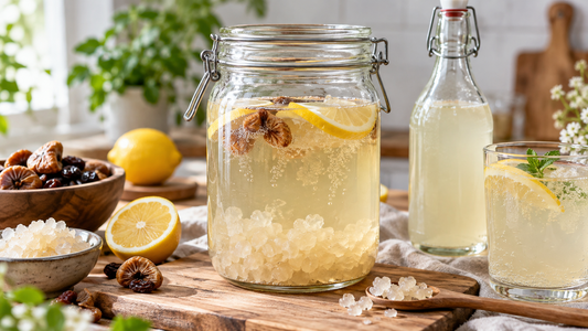 jar with water, kefir grains and dates