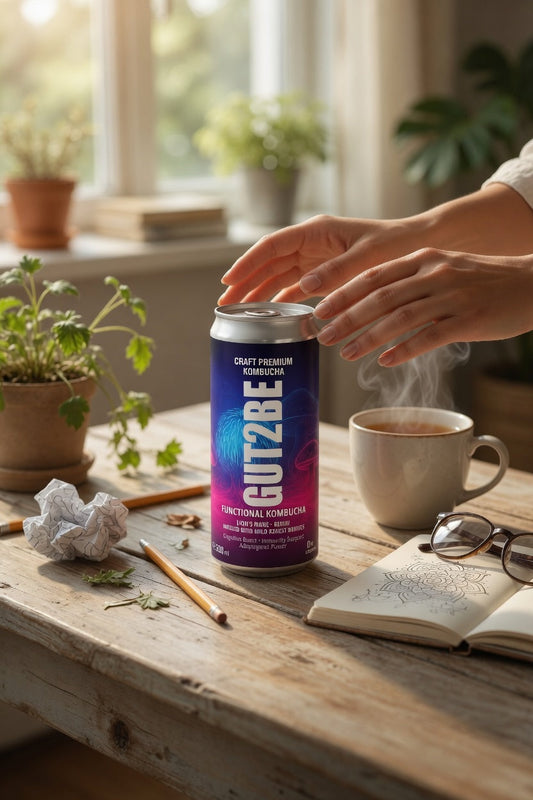 Functional kombucha drink with lions mane and reishi