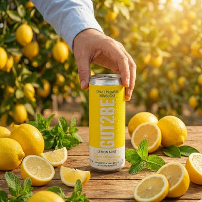 Комбуча Лимон и Мента 12 кена х 330мл - GUT2BE КомбучаКомбуча Лимон и Мента 12 кена х 330млКомбучаGUT2BE КомбучаGUT2BE Комбуча