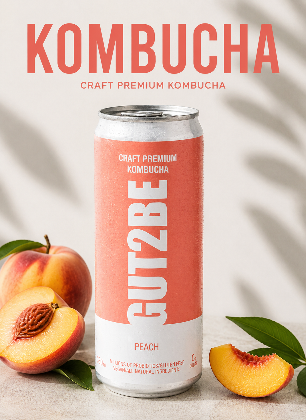 a can of kombcha drink flavoured with dried peaches