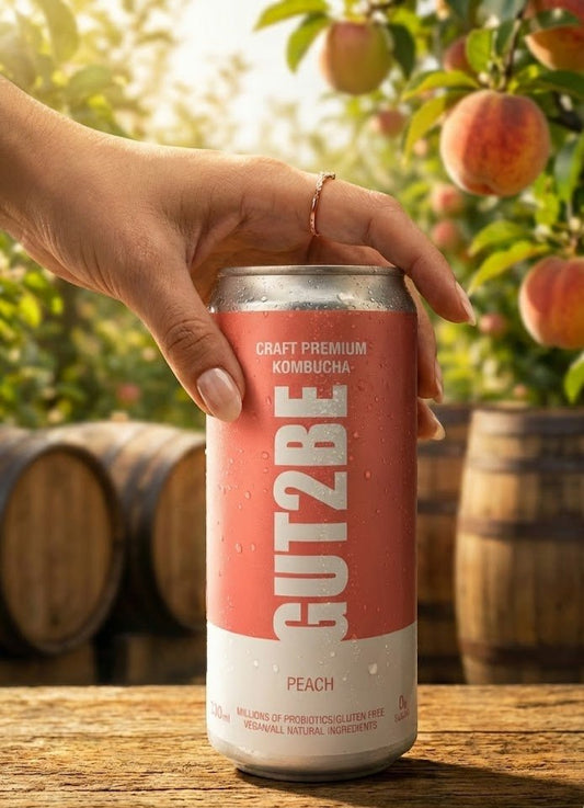 Комбуча Праскова 12 кена х 330мл - GUT2BE КомбучаКомбуча Праскова 12 кена х 330млКомбучаGUT2BE КомбучаGUT2BE Комбуча