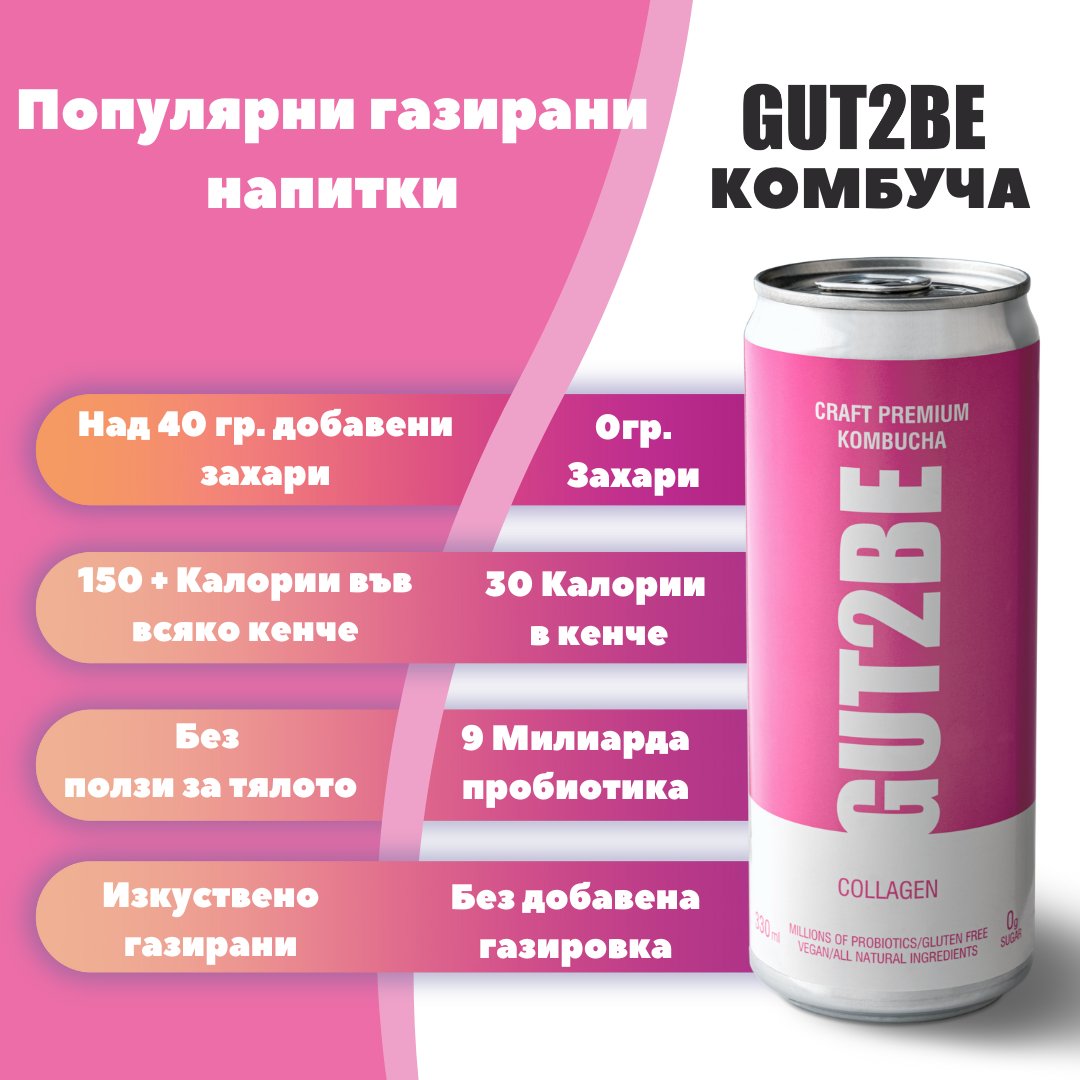 Комбуча с Колаген 24 кена х 330мл - GUT2BE КомбучаКомбуча с Колаген 24 кена х 330млКомбучаGUT2BE КомбучаGUT2BE Комбуча