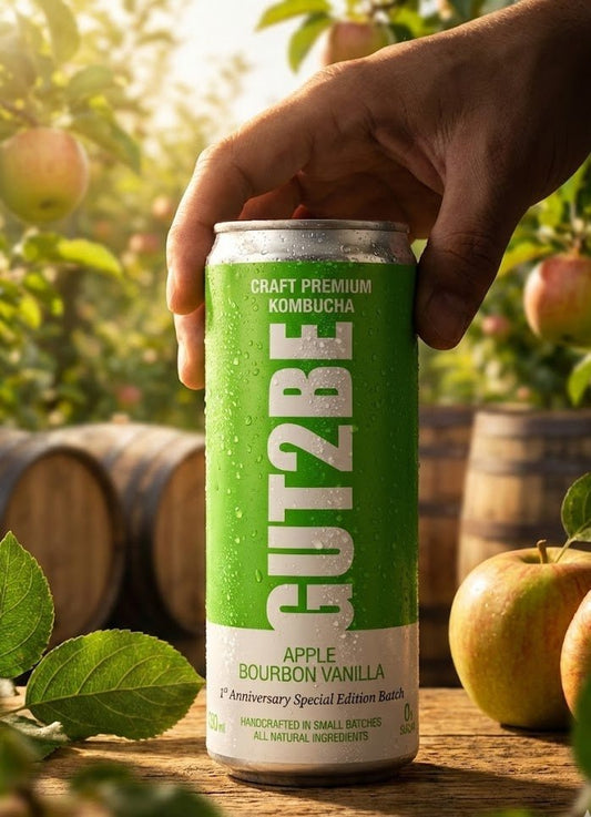 Комбуча Ябълка и Бурбонска Ванилия 12 кена х 330мл - GUT2BE КомбучаКомбуча Ябълка и Бурбонска Ванилия 12 кена х 330млКомбучаGUT2BE КомбучаGUT2BE Комбуча